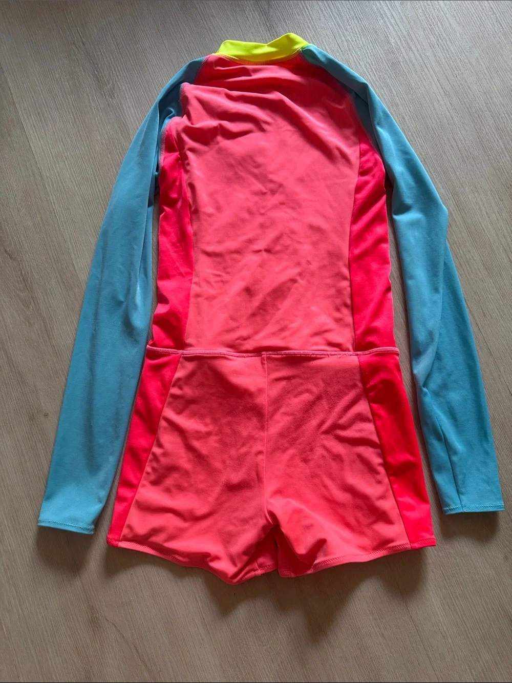 Crewcuts Kids Long-Sleeve One-Piece Rash Guard Swimsuit - Neon Coral & Aqua